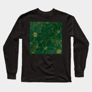 Elegant Gold Roses Floral Drawing Green Design Long Sleeve T-Shirt